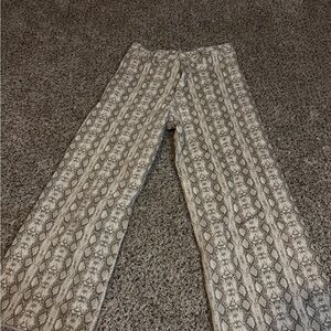 Snake Print Wide Leg Pants - Neutral Gray/Taupe